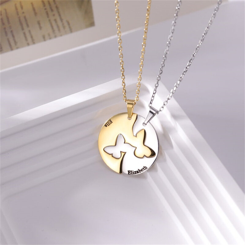 Custom Butterfly Puzzle Necklace Stainless Steel Jewelry Fashion Name Pendant Customized Necklaces Choker