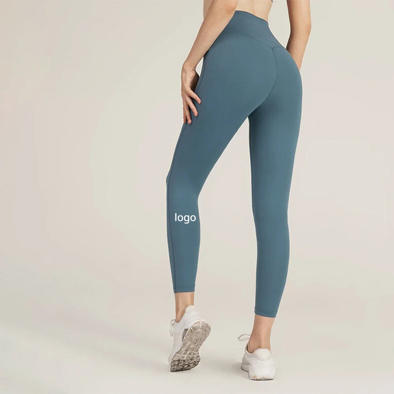 กางเกงโยคะรัดรูปเอวสูงสำหรับผู้หญิงกางเกงออกกำลังกายเน้นสะโพกสีพีช