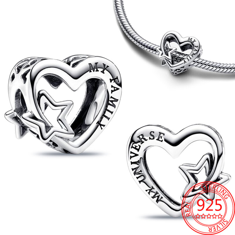 925 Sterling Silver Dangle Charme para Pandora Pulseira, Contas das Mulheres, chave do amor, lua, anjo, asas, Family Collection