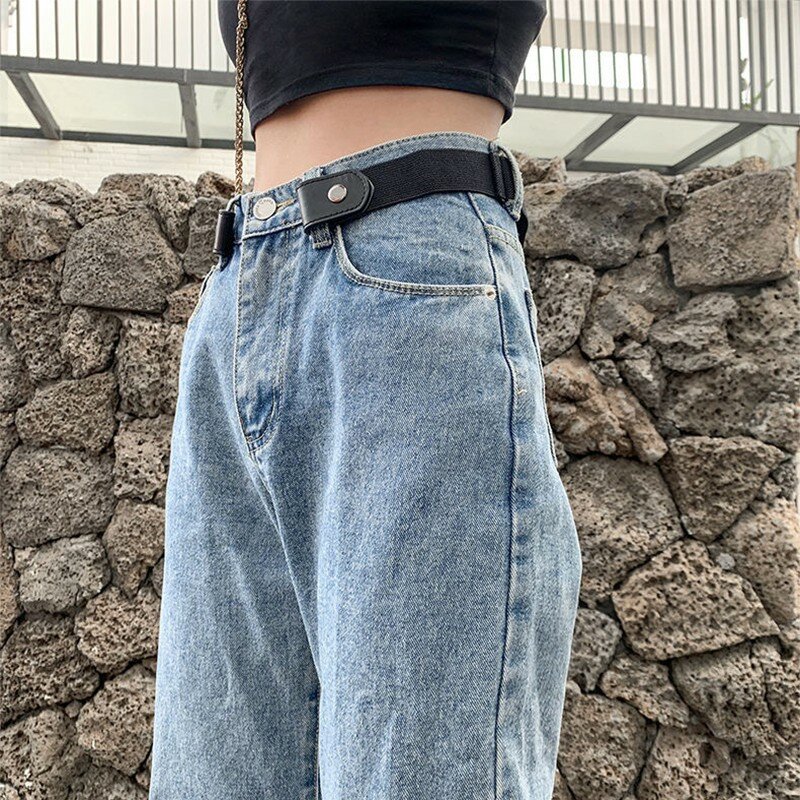 Terbaru sabuk pinggang elastis dapat disesuaikan sabuk tak terlihat gesper bebas sabuk wanita pria celana jeans Gaun tanpa gesper mudah dipakai