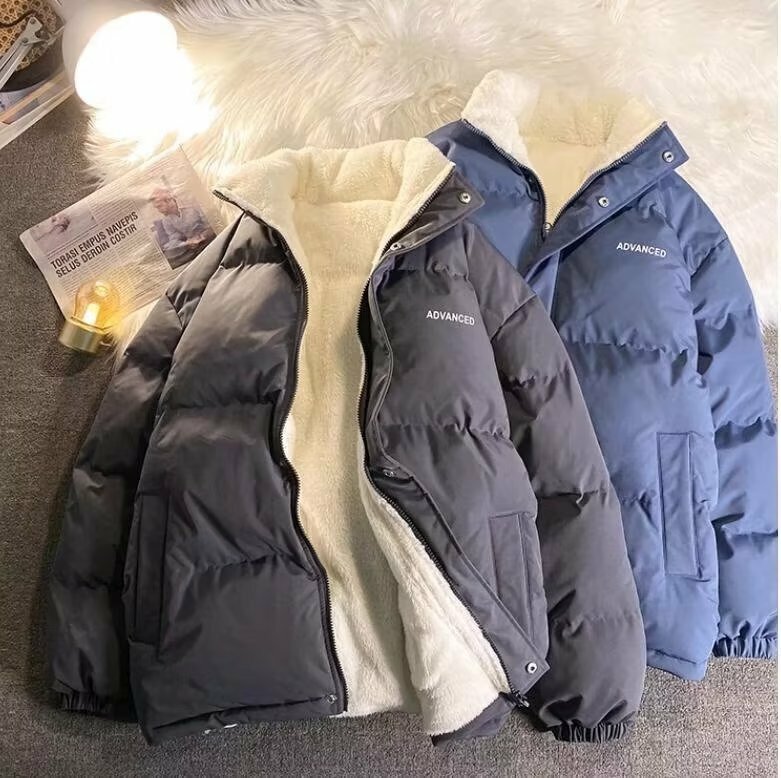 Fleece verdicken Brief Grafik Männer und Frauen Wintermantel Unisex Overs ize Parkas koreanischen Mantel warme Baggy Casual Jacken Feamle Y2k