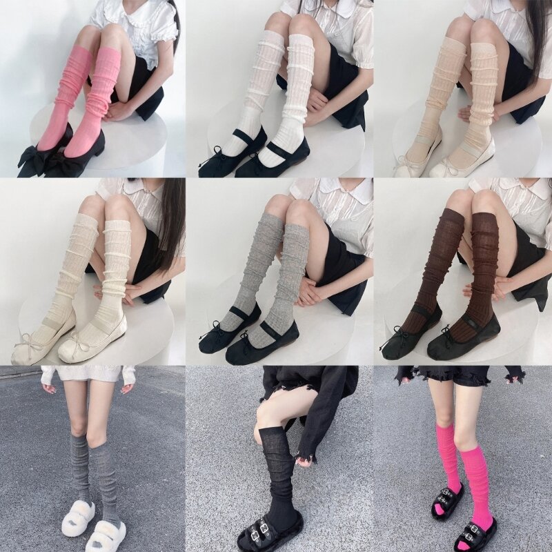 1 par meias femininas empilháveis ​​de quatro estações, meias empilháveis ​​de cor sólida, legwears 37JB