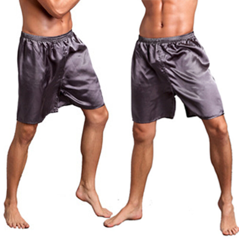 Летние мужские шорты для сна, повседневные атласные Пижамные шорты из искусственного шелка, пижамные штаны, одежда для сна