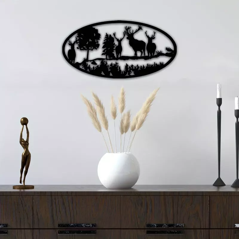 CIFBUY 데코 소박한 금속 사슴 홈 아트, 침실 홈 및 캐빈 벽 장식-삼림 지대 테마 산 풍경 조각