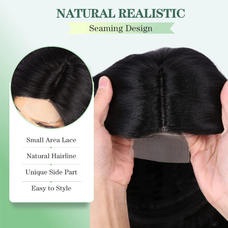 Модные безклеевые черные кружевные волнистые волосы средней длины, фронтальные парики для женщин, для ежедневного использования, Extendiones Cabello Natural Peruca