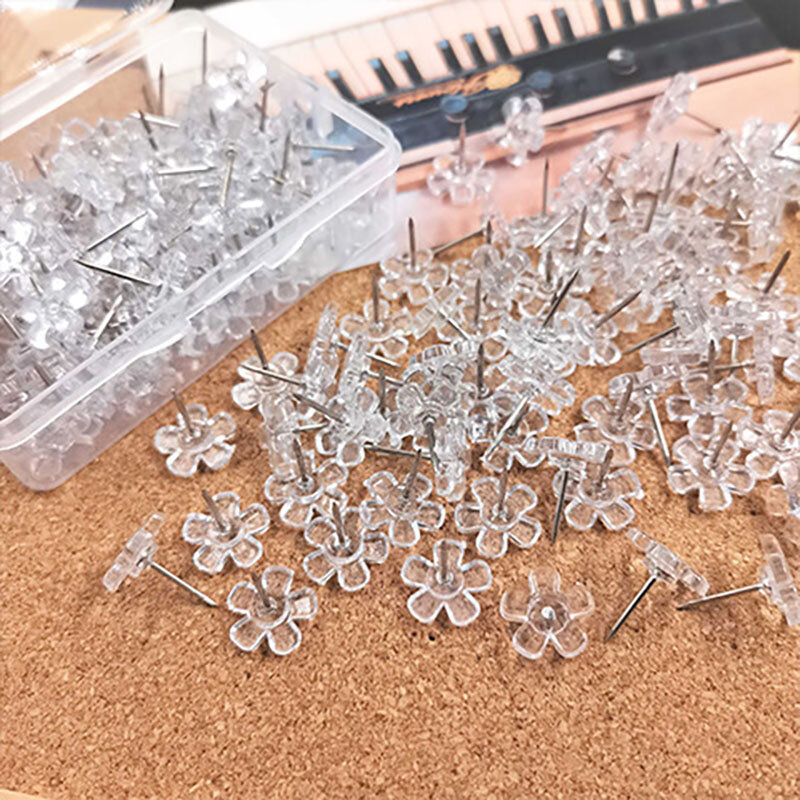 100 Transparante Bloem Pushpins Creatieve Decoratie Druk Nagels Kurk Nagels Fotowand Art Nagels I-Vormige Nagels