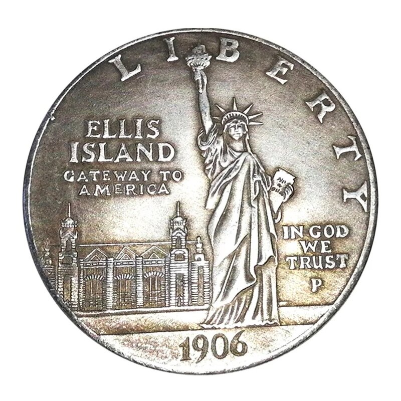 Moneda de bolsillo conmemorativa Liberty de un dólar de EE. UU., monedas de arte 3D conmemorativas de pareja americana, moneda de la suerte de Lujo + bolsa de regalo, 1906