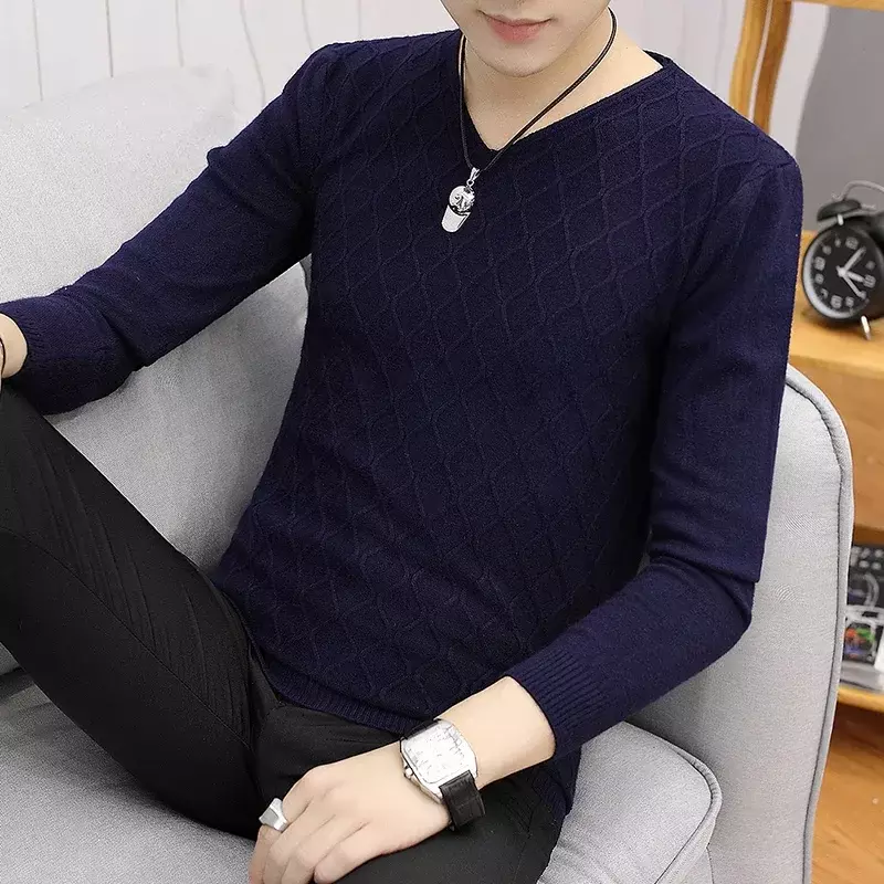 남성용 V넥 칼라 스웨터, 클래식 기본 스웨터, 통기성 니트 스웨터, 가을 포멀 청소년