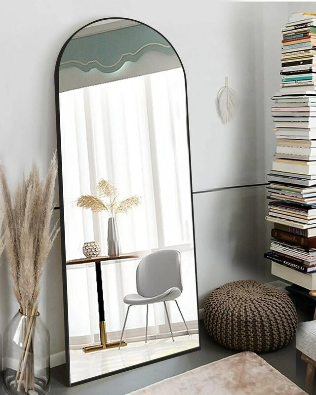 Полноразмерное зеркало в форме изогнутого верха 70x31 дюйма, стоячее или настенное, алюминиевая рама, взрывозащищенное зеркало для тела, яркое и элегантное