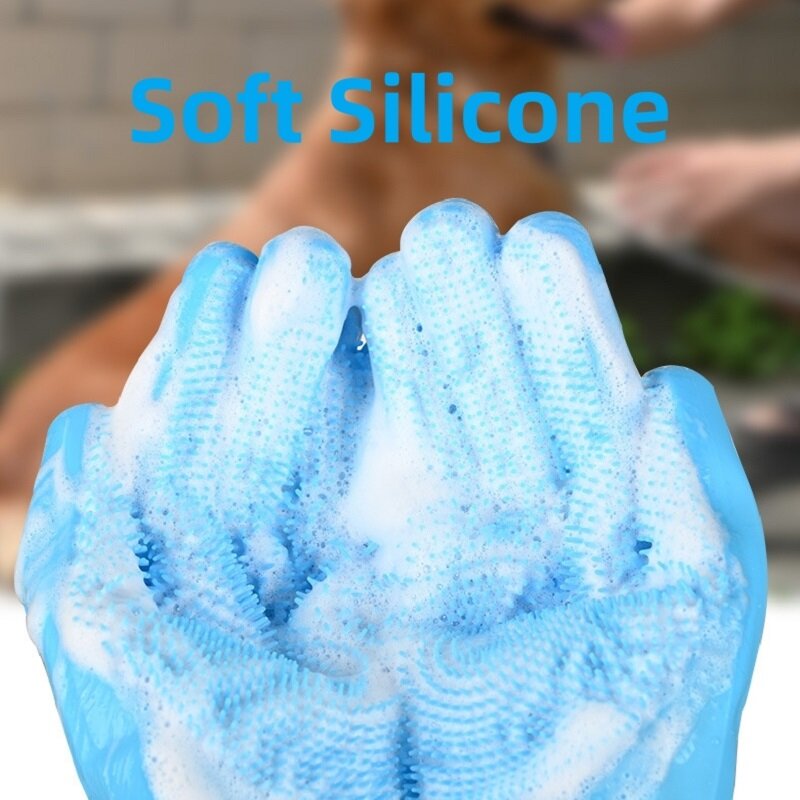 Pet Grooming Cleaning Gloves Dog Cat Bathing Glove Indirect Shampoo Gel Scrubber Clean Soft Silicone Glove Hand Skin Protection