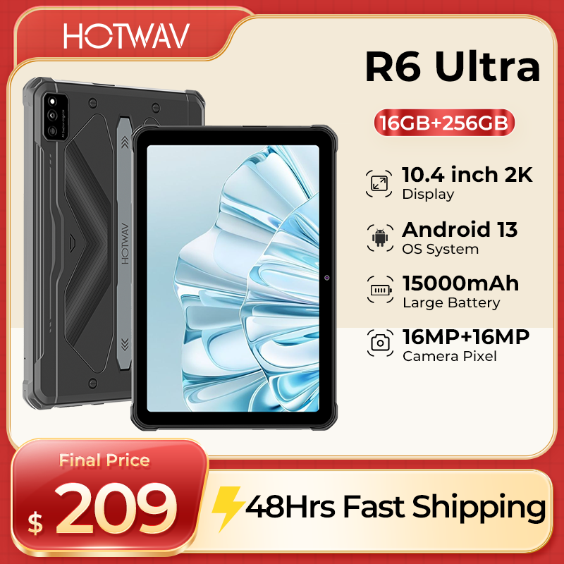 HOTWAV-Tableta R6 Ultra resistente, dispositivo con batería de 15600mAh, 20W, carga rápida, pantalla FHD de 10,4 pulgadas + 2K, Android, 16GB(8 + 8), 256GB