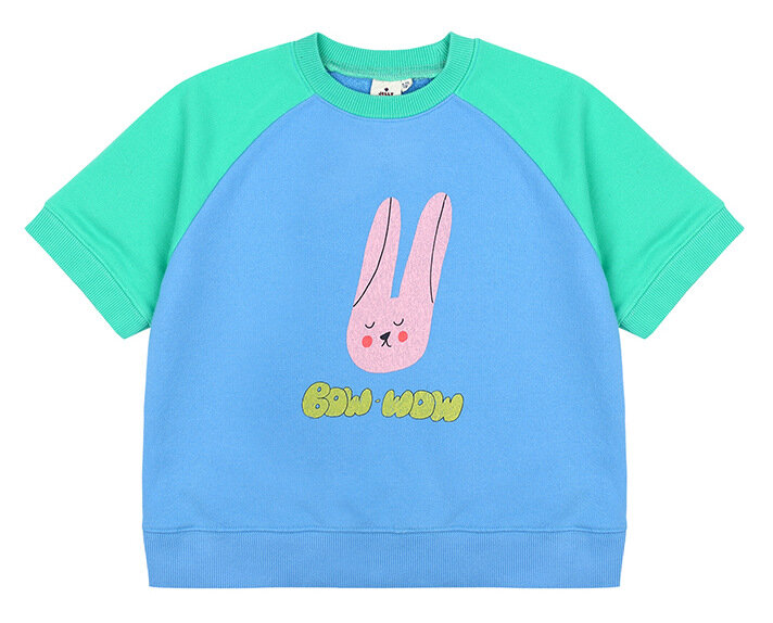 Conjunto de camiseta de manga corta y pantalones cortos para niños y niñas, ropa de verano JM, conejo lindo, azul y verde, 2024 S/S