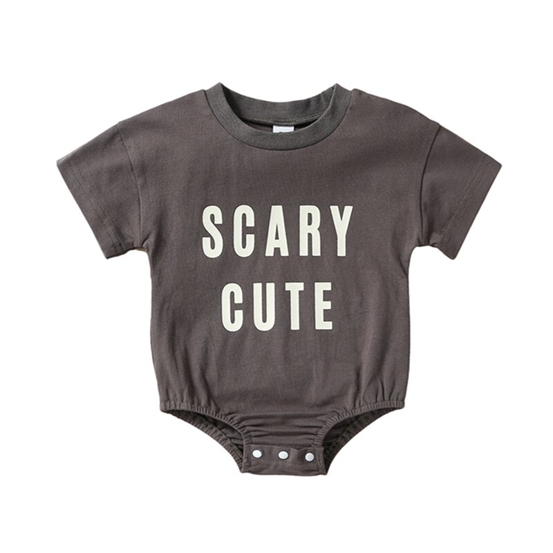 2023-07-20 Lioraitiin 0-24M Infant Baby Boy Girl Halloween Bodysuit Short Sleeve Crew Neck Letter Print Jumpsuits