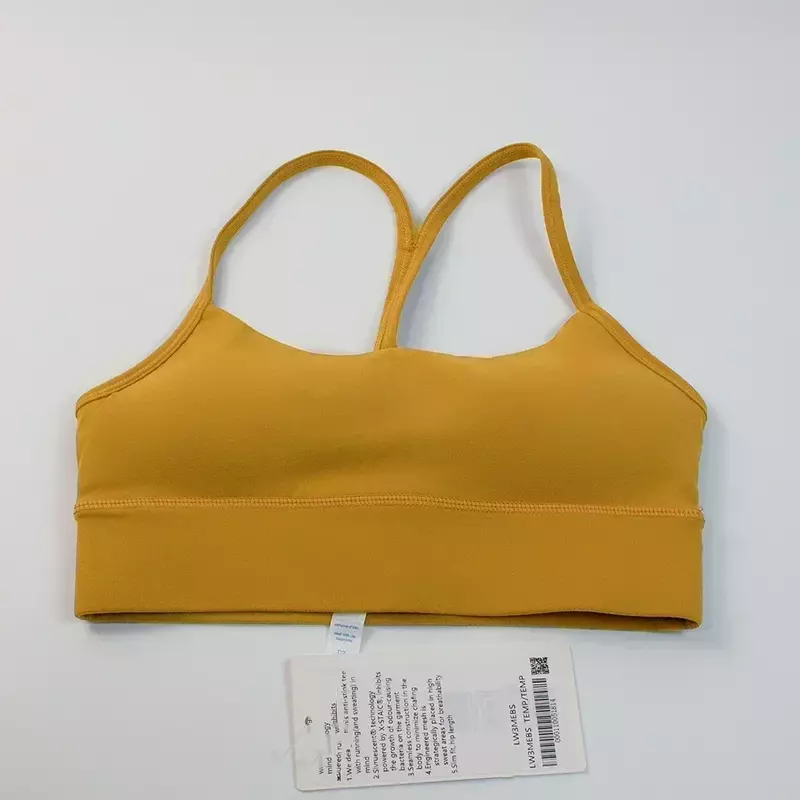 Lemon Cozy Widen Hem Padded Running Sport Bra For Women Y-Shape Racer Back Sexy Spaghetti Strap Yoga Bra Tops with Removable Cup