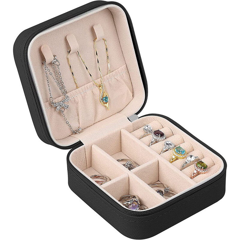 New Zippered Women's Jewelry Storage Box Portable Jewel Organizer Case Travel Necklace Ring Jewels Boxes Floral Pattern Series