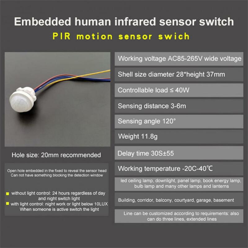 PIR infravermelho corpo humano indução movimento sensor, luz noturna LED ajustável, interruptor detector, 2023