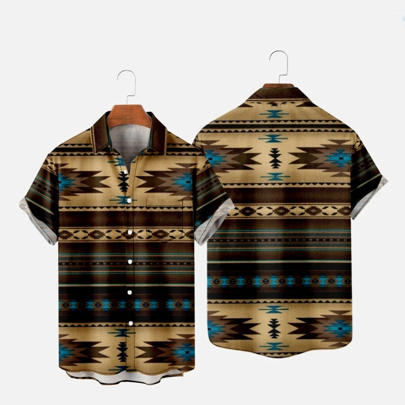 Camisa havaiana Vintage masculina e feminina, Stripe África 3D Print, Blusa de praia, Camisas de lapela vocacional, Roupa étnica masculina, 4XL