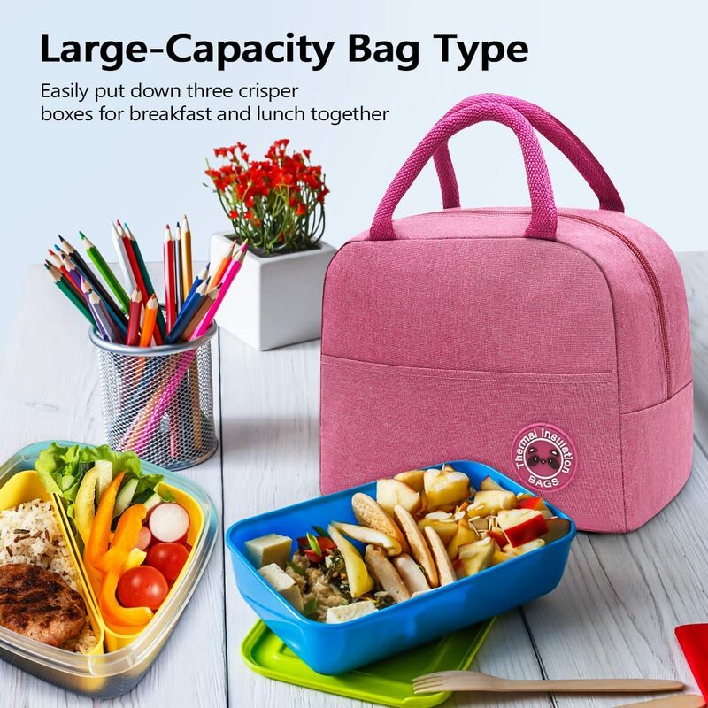 Bolsas de almuerzo con estampado de letras de arcoíris para mujer, bolsa térmica de lona con cremallera portátil, para Picnic y comida