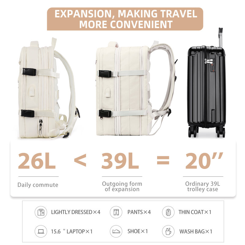 Travel Backpack Flight Approved Carry On Shoulder Bag for Women Men Expandable Large Luggage Business Daypack College Schoolbag