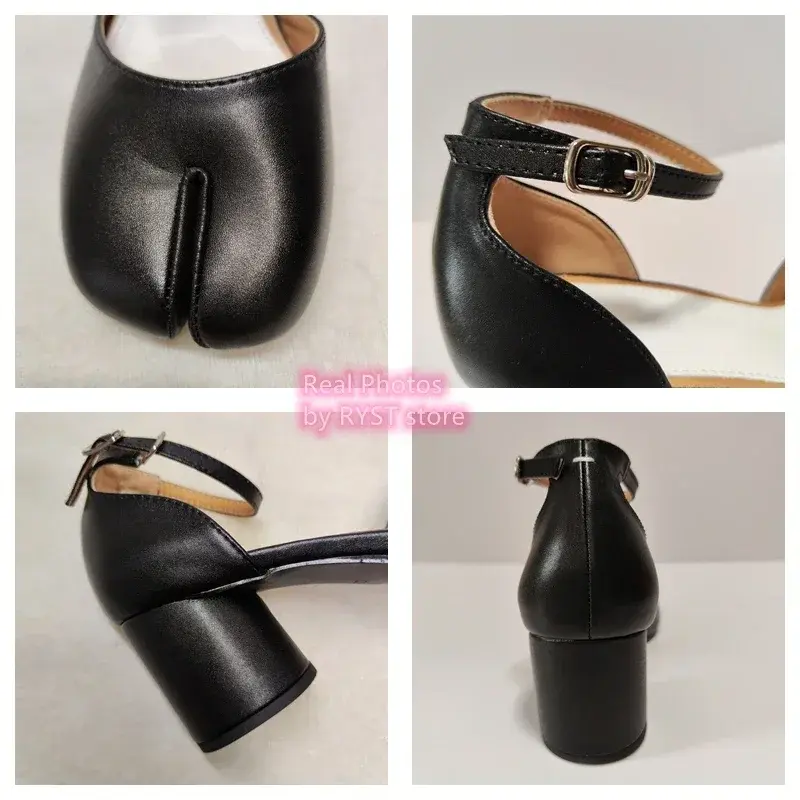 Donna Split Toe Ninja Tabi Pumps donna 6cm/3.5cm tacchi rotondi scarpe con tacco alto cinturino con fibbia sandali poco profondi scarpe