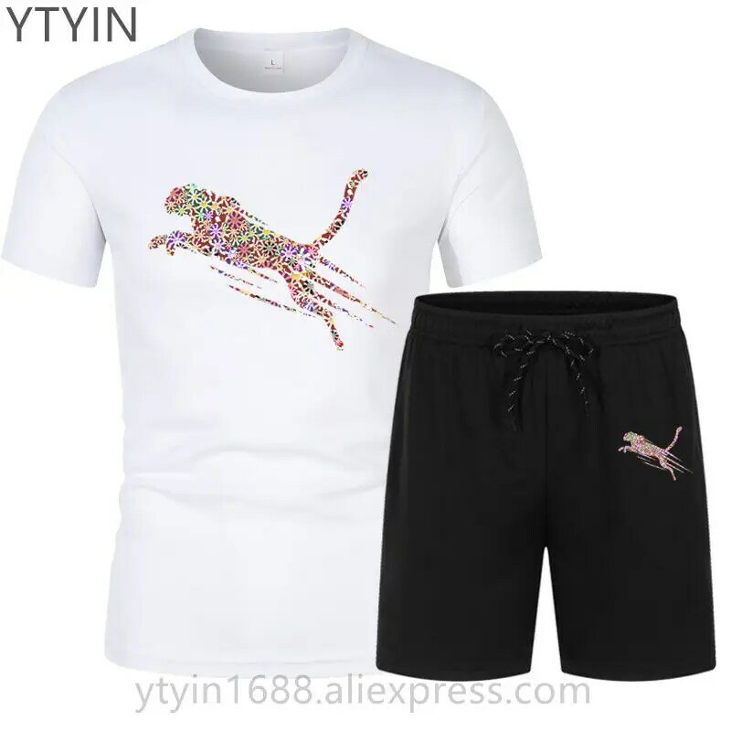 Костюм мужской летний из двух предметов, футболка и шорты, модная брендовая одежда для бега, фитнеса, тренажерного зала