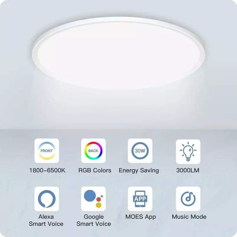 MOES-lámpara de techo inteligente, iluminación regulable, Ultra grande, ahorro de energía, Panel LED, Control remoto, funciona con Alexa y Google Home
