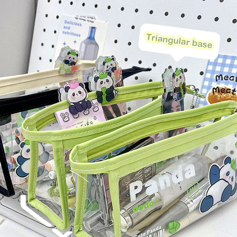 투명 대용량 방수 귀여운 만화 자이언트 팬더 연필 가방, 휴대용 펜 케이스, 연필 보관 가방, 여행 가방