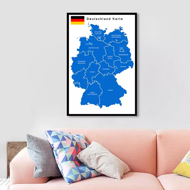 Mapa de Alemania para decoración del hogar, póster de arte de pared alemán, lienzo de pintura, suministros escolares, 59x84cm