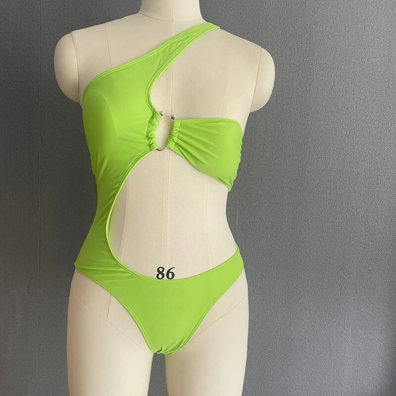 여성 수영복  비키니 2024 new Soild One Shoulder Bikini Women Hollow Out One Piece Swimsuit Bathing Suits Summer Beach Wear