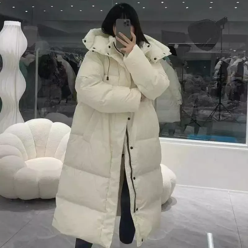 Женский пуховик, зимнее пальто, женская парка средней длины, свободная Толстая теплая верхняя одежда, модное простое пальто с капюшоном, 2024