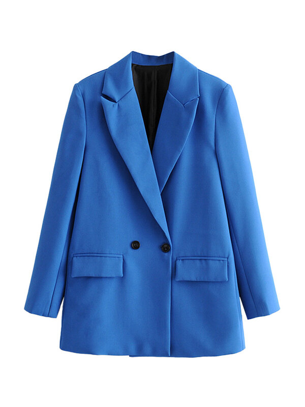 Женский офисный двубортный Блейзер, винтажное пальто с отложным воротником и длинным рукавом, верхняя одежда, Стильные топы