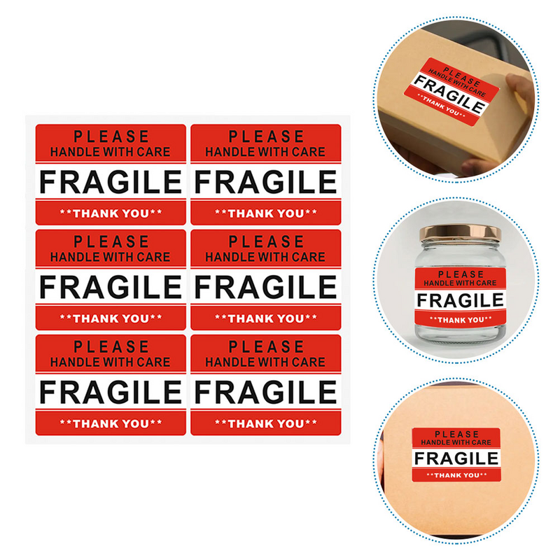 Adesivos Frágeis com Logotipo Frágil, Cuidado Etiquetas do Produto, Aviso Embalagem Vermelha, Envio, 20 Folhas