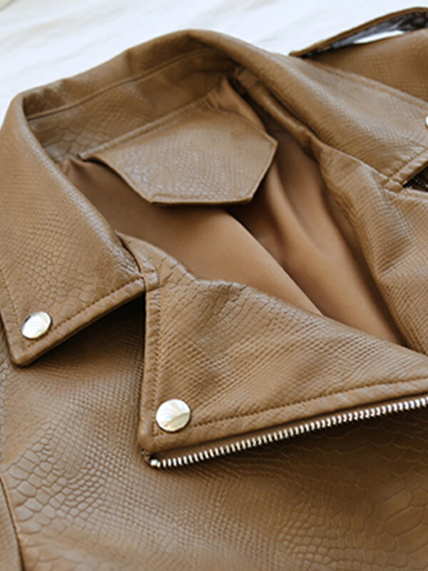 Женская кожаная куртка Ftlzz, байкерская куртка из искусственной кожи, с ремнем, приталенная, цвета хаки, весна-осень