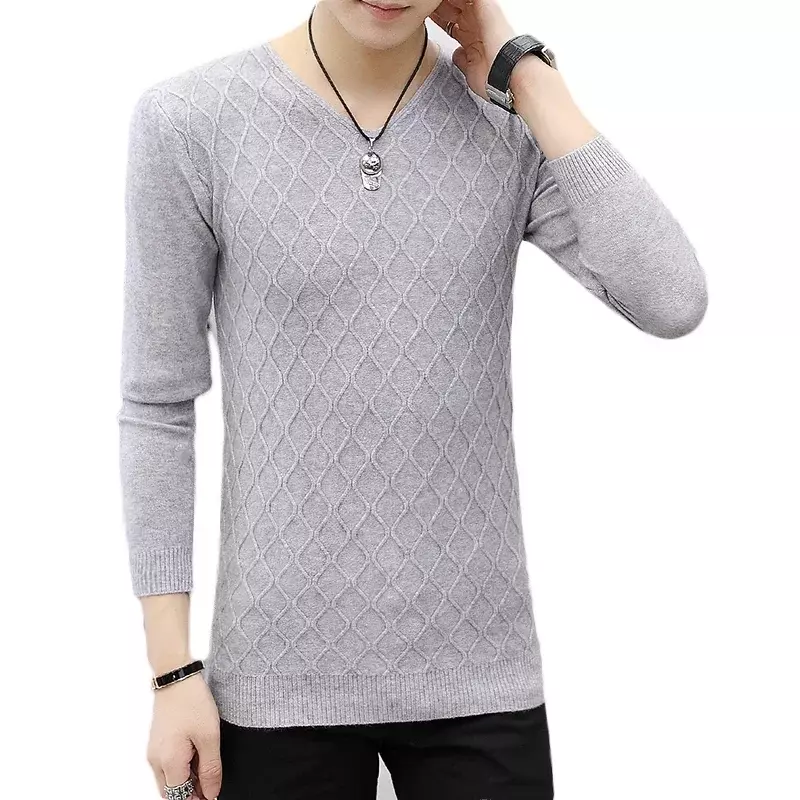 Men's V-neck Collar Sweater Autumn Formal Youth Basic Classical Breathable Pullovers  Knit Sweater
