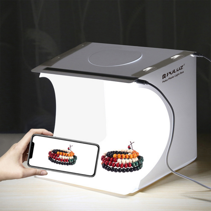 Kotak lampu Studio foto Mini portabel, kit tenda lampu fotografi lipat dengan lampu LED terang, 6 warna latar belakang 24X23X22CM