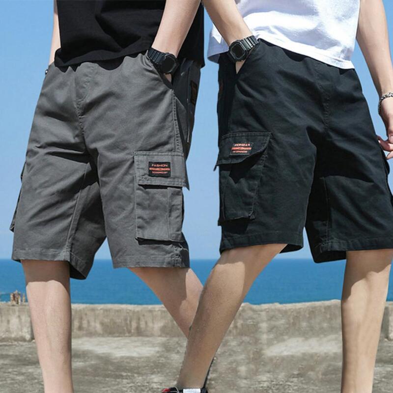 Men Shorts Men Summer Shorts Breathable Knee Length Cargo Shorts with Multi Pockets Elastic Waist for Men Loose Straight Fit