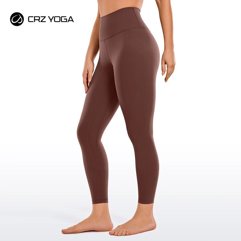 Crz yoga feminino escovado nu sentindo yoga leggings 25 polegadas-cintura alta matte macio workout calças de corrida