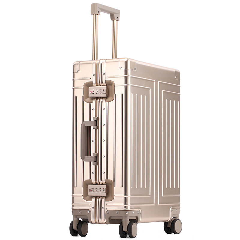 Роскошный чемодан из алюминиево-магниевого сплава, мужская и женская тележка, знаменитый многоколесный чемодан большого размера из алюминия