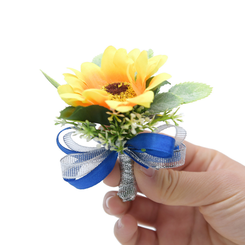 Broche de flores artificiales de girasol para hombre, broche de boda, novio, novio, fiesta de graduación, accesorios de boda
