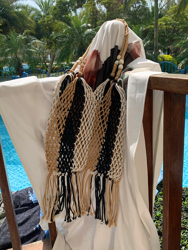 Designer Braided Crochet Net Bag Women Casual Woven Summer Travel Woven Beach Bucket Tote Bag Purse 2023 new Handbag