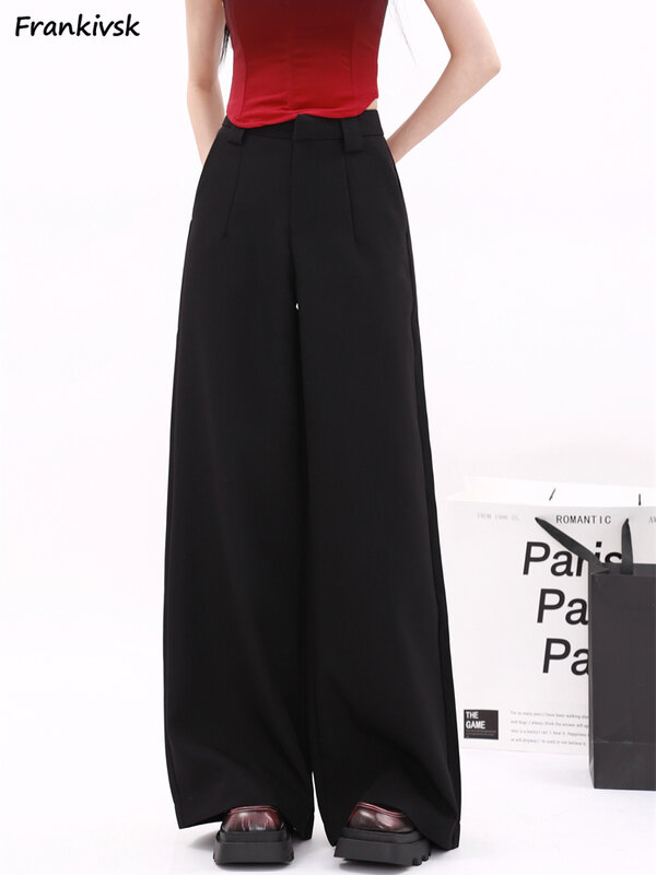 Pants Women Daily Spring All-match Retro Solid Casual Loose Korean Style Wide Leg Trousers Full Length Simple Temperament Cozy