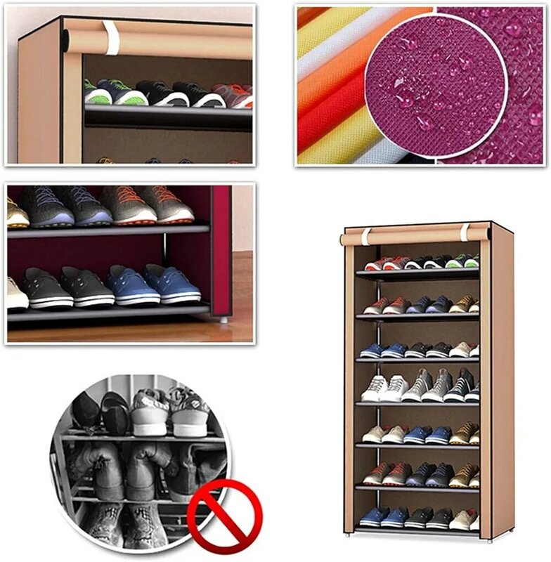 Support de chaussure multicouche T1 en tissu non tissé, étagère anti-poussière pour couloir et entrée, armoire peu encombrante, meubles de maison