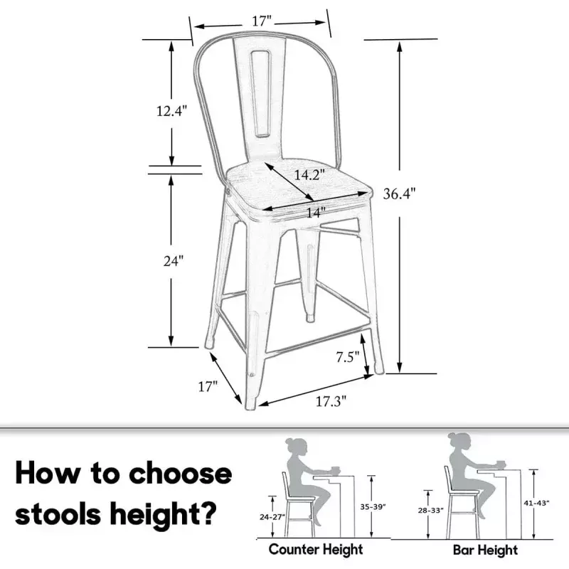 Haobo home 24-calowe wysokim oparciem metalowy taboret stołkami barowymi z drewniane krzesło [zestaw 4] stołkami barowymi o wysokości blatu, matowa czerń