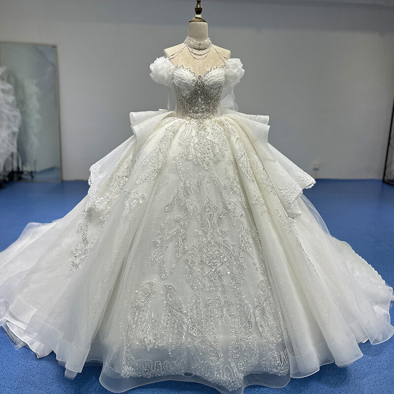 花嫁のためのエレガントなビーズのウェディングドレス,パーティー,結婚式のドレス,背中の開いたボール,xs029,工場からの卸売り,2024