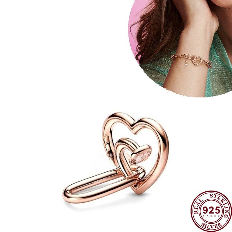 Bracelet en argent regardé 925 exquis pour femme, connecteur Love Closer, accessoires de logo, breloque originale, bijoux chauds, nouveau