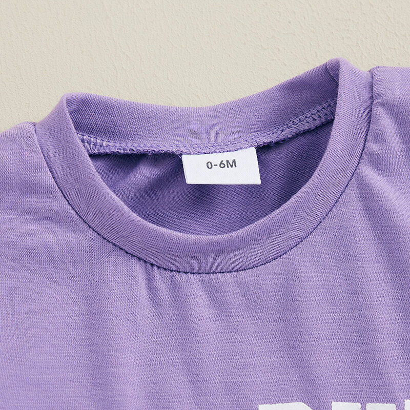 Camiseta estampada com letras de manga curta para bebês com cintura elástica, conjunto infantil de verão 2 peças de 0 a 3 anos