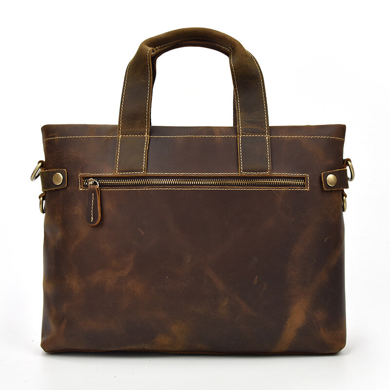 Couro de cavalo louco executive briefcases men 15 Polegada bolsa para portátil do vintage couro real mão maleta de ombro saco escritório