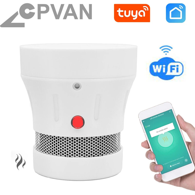 เซ็นเซอร์แจ้งเตือนควัน Wi-Fi cpvan 85dB ดับเพลิงเครื่องตรวจจับควันไฟการป้องกันความปลอดภัยในบ้านทำงานกับ Tuya ชีวิตอัจฉริยะ
