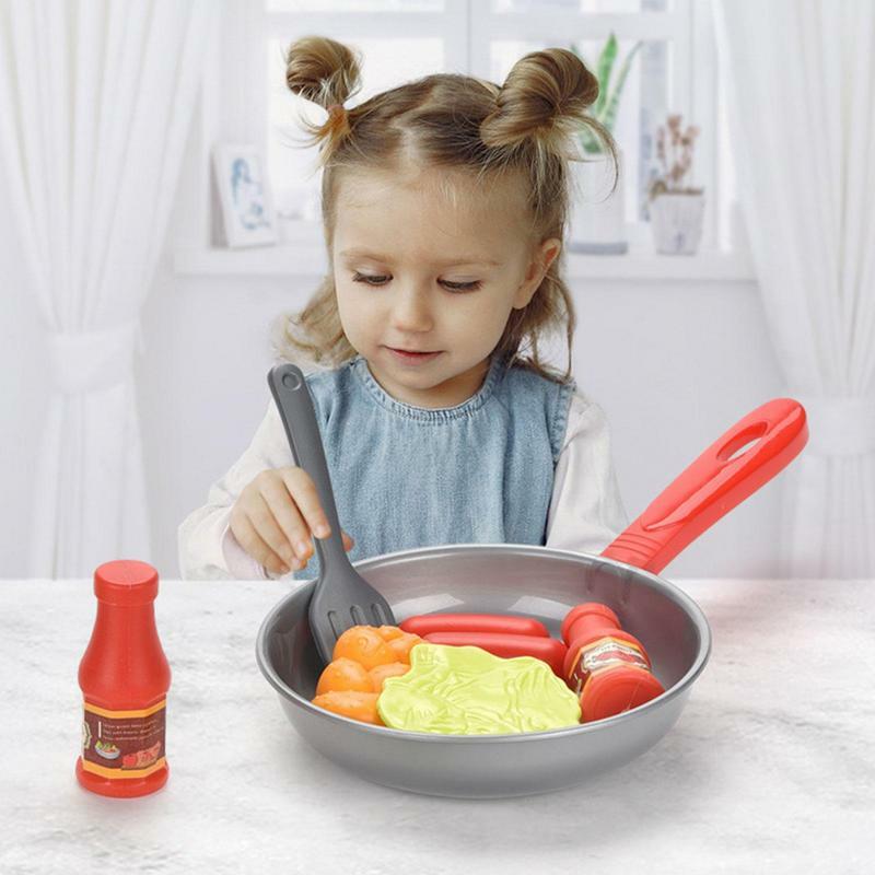 어린이 주방 음식 장난감 시뮬레이션 프라이팬 세트, 야채 스테이크 및 여러 가지 음식, 여아 및 남아용, 8 개/세트