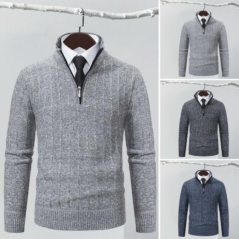 Comfortable Sweater Thick Warm Men's Sweater Zipper Design Stand Collar Long Sleeve Pullover Ideal for Autumn Winter Casual Wear